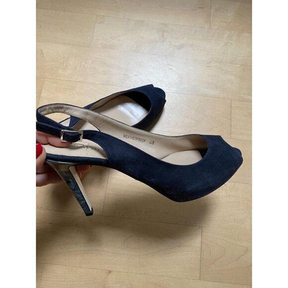 Ron White "Brooks" peep toe slingback heel Brand NEW suede navy blue Italy - Picture 7 of 9